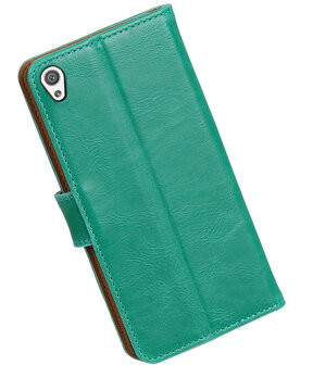 Groen Pull-Up PU booktype wallet cover hoesje voor Sony Xperia XA