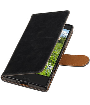Zwart Pull-Up PU booktype wallet cover hoesje voor Sony Xperia XZ