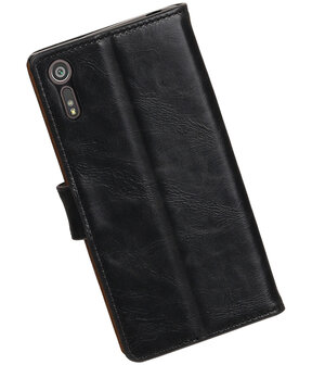 Zwart Pull-Up PU booktype wallet cover hoesje voor Sony Xperia XZ