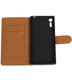 Zwart Pull-Up PU booktype wallet cover hoesje voor Sony Xperia XZ