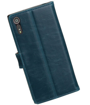 Blauw Pull-Up PU booktype wallet cover hoesje voor Sony Xperia XZ