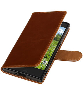 Bruin Pull-Up PU booktype wallet cover hoesje voor Sony Xperia XZ