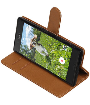 Bruin Pull-Up PU booktype wallet cover hoesje voor Sony Xperia XZ