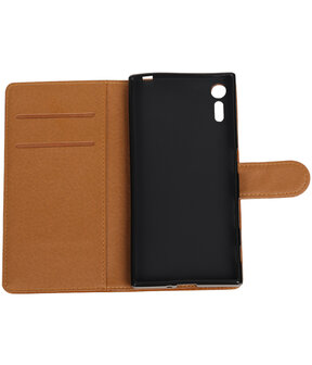 Bruin Pull-Up PU booktype wallet cover hoesje voor Sony Xperia XZ