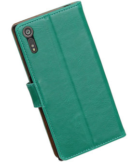 Groen Pull-Up PU booktype wallet cover hoesje voor Sony Xperia XZ