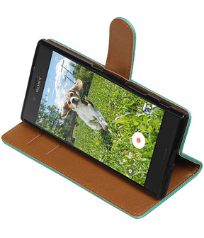 Groen Pull-Up PU booktype wallet cover hoesje voor Sony Xperia XZ