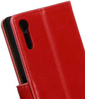 Rood Pull-Up PU booktype wallet cover hoesje voor Sony Xperia XZ