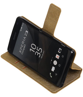 Goud Sony Xperia Z3 Compact TPU wallet case booktype hoesje HM Book