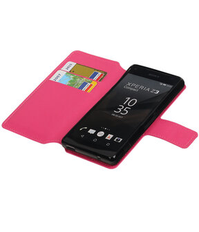 Roze Sony Xperia Z3 Compact TPU wallet case booktype hoesje HM Book