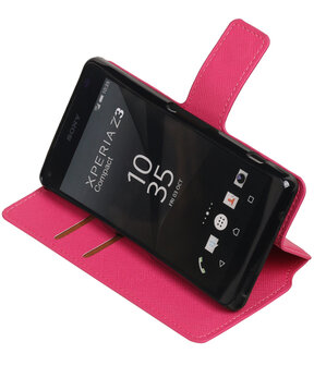 Roze Sony Xperia Z3 Compact TPU wallet case booktype hoesje HM Book