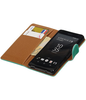 Groen Pull-Up PU booktype wallet cover hoesje voor Sony Xperia Z3 Compact