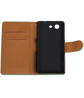 Groen Pull-Up PU booktype wallet cover hoesje voor Sony Xperia Z3 Compact