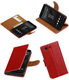 Rood Pull-Up PU booktype wallet cover hoesje voor Sony Xperia Z3 Compact