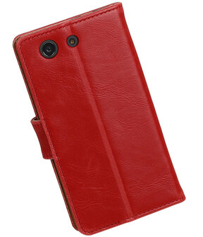 Rood Pull-Up PU booktype wallet cover hoesje voor Sony Xperia Z3 Compact