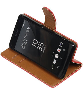 Rood Pull-Up PU booktype wallet cover hoesje voor Sony Xperia Z3 Compact