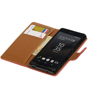 Rood Pull-Up PU booktype wallet cover hoesje voor Sony Xperia Z3 Compact