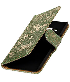 Donker Groen Lace booktype wallet cover hoesje voor Samsung Galaxy J3 2016