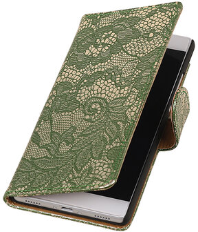 Donker Groen Lace booktype wallet cover hoesje voor Huawei Y5 II