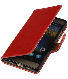 Rood Pull-Up PU booktype wallet cover hoesje voor Huawei P9