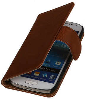 Bruin Echt Leer Leder booktype wallet hoesje voor Huawei Ascend G525