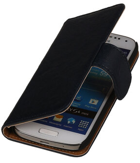 Donker Blauw Echt Leer Leder booktype wallet hoesje voor Huawei Ascend G525