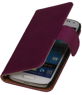 Paars Echt Leer Leder booktype wallet hoesje voor Huawei Ascend G525