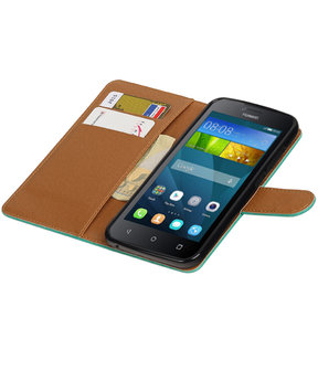 Groen Pull-Up PU booktype wallet hoesje voor Huawei Y560 / Y5