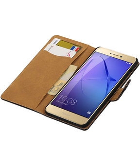 Zwart Slang booktype wallet cover hoesje voor Huawei P8 Lite 2017 / P9 Lite 2017