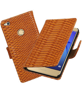 Bruin Slang booktype wallet cover hoesje voor Huawei P8 Lite 2017 / P9 Lite 2017