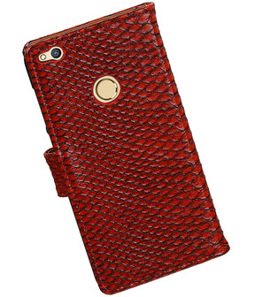 Rood Slang booktype wallet cover hoesje voor Huawei P8 Lite 2017 / P9 Lite 2017