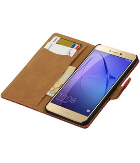 Rood Slang booktype wallet cover hoesje voor Huawei P8 Lite 2017 / P9 Lite 2017