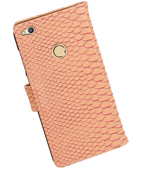 Roze Slang booktype wallet cover hoesje voor Huawei P8 Lite 2017 / P9 Lite 2017