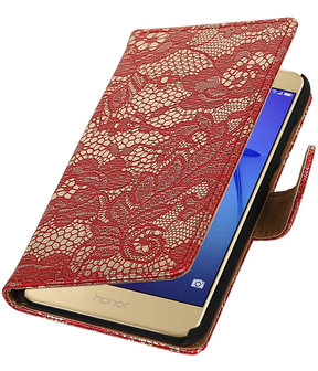 Rood Lace booktype wallet cover hoesje voor Huawei P8 Lite 2017 / P9 Lite 2017