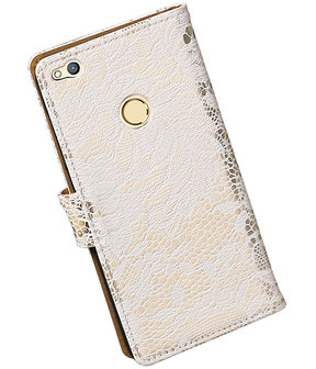 Wit Lace booktype wallet cover hoesje voor Huawei P8 Lite 2017 / P9 Lite 2017