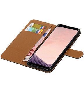 Zwart Pull-Up PU booktype wallet cover hoesje voor Samsung Galaxy S8+ Plus