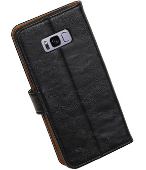 Zwart Pull-Up PU booktype wallet cover hoesje voor Samsung Galaxy S8+ Plus