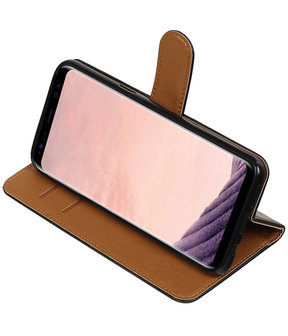 Zwart Pull-Up PU booktype wallet cover hoesje voor Samsung Galaxy S8+ Plus
