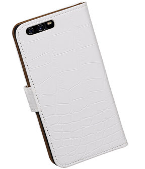 Wit Krokodil booktype wallet cover hoesje Huawei P10