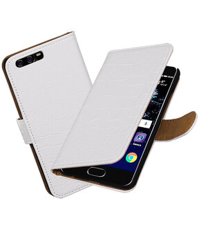 Wit Krokodil booktype wallet cover hoesje Huawei P10