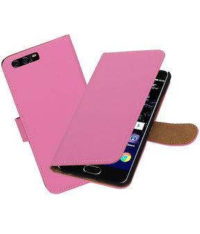 Roze Effen booktype wallet cover hoesje Huawei P10