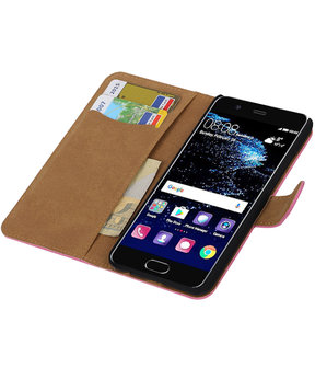 Roze Effen booktype wallet cover hoesje Huawei P10