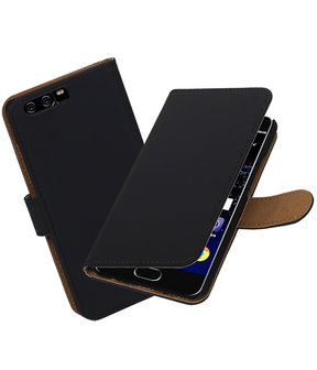 Zwart Effen booktype wallet cover hoesje Huawei P10