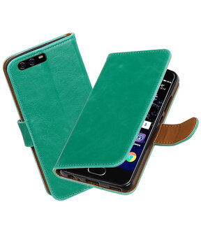 Groen Pull-Up PU booktype wallet cover hoesje Huawei P10