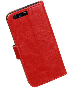 Rood Pull-Up PU booktype wallet cover hoesje Huawei P10