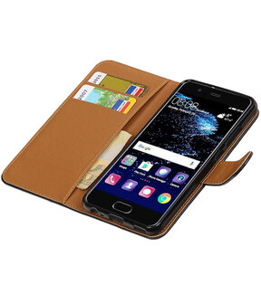 Zwart Pull-Up PU booktype wallet cover hoesje Huawei P10