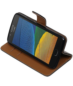 Zwart Pull-Up PU booktype hoesje Motorola Moto G5