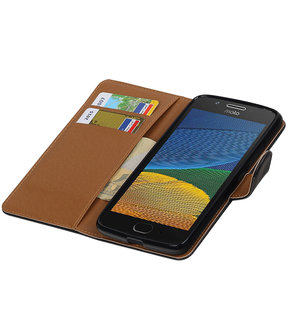 Zwart Pull-Up PU booktype hoesje Motorola Moto G5