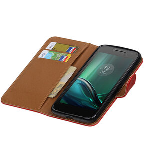 Rood Pull-Up PU booktype Hoesje voor Motorola Moto G4 Play