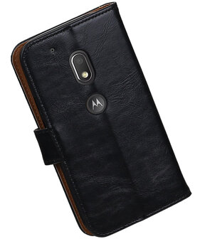 Zwart Pull-Up PU booktype hoesje Motorola Moto G4 Play