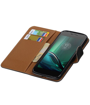 Zwart Pull-Up PU booktype hoesje Motorola Moto G4 Play